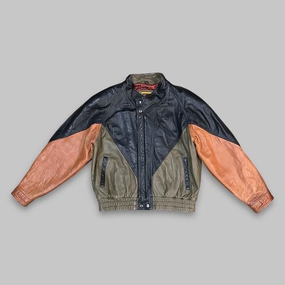I.O.U Leather Collection Men’s Colorblock Leather Bomber Jacket – Size L - Picture 1 of 10